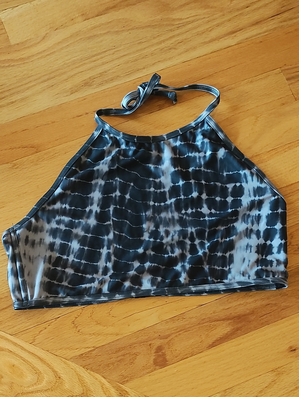 ASOS Black and Gray Tie-Dye Halter Swim Top